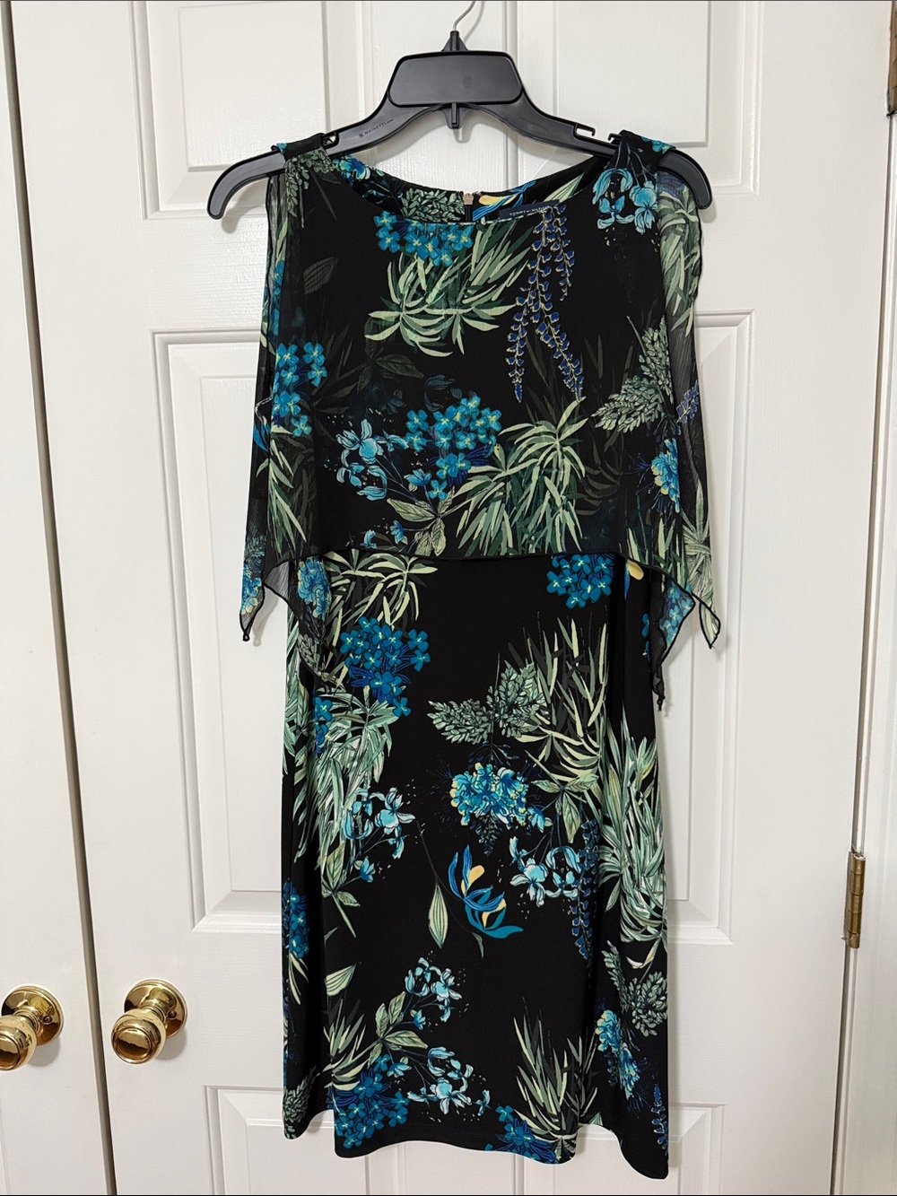 Tommy Hilfiger Black Midi Dress with Teal and Green Floral Print